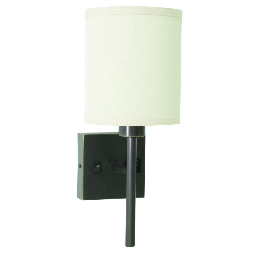 Wall Lamp in Oil Rubbed Bronze with Convenience Outlet. Picture 1