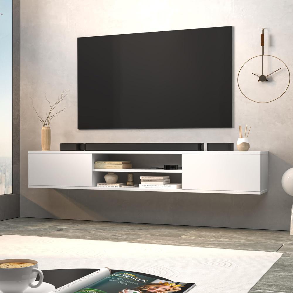 Floating TV Stand for up to 80 inch TV, Under TV Shelf Floating (White). Picture 5