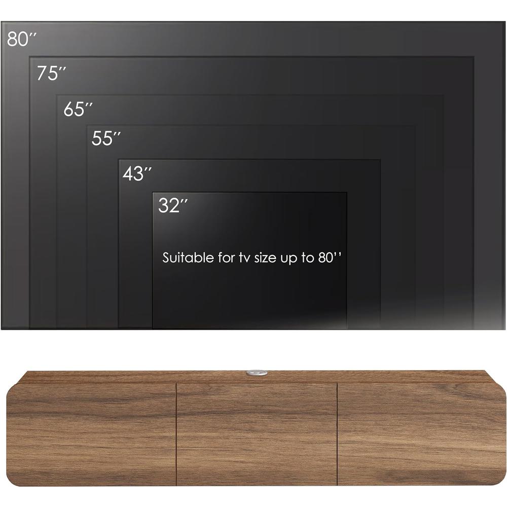Floating TV Console for up to 80 inch TV and Under TV Cabinet (Walnut). Picture 2