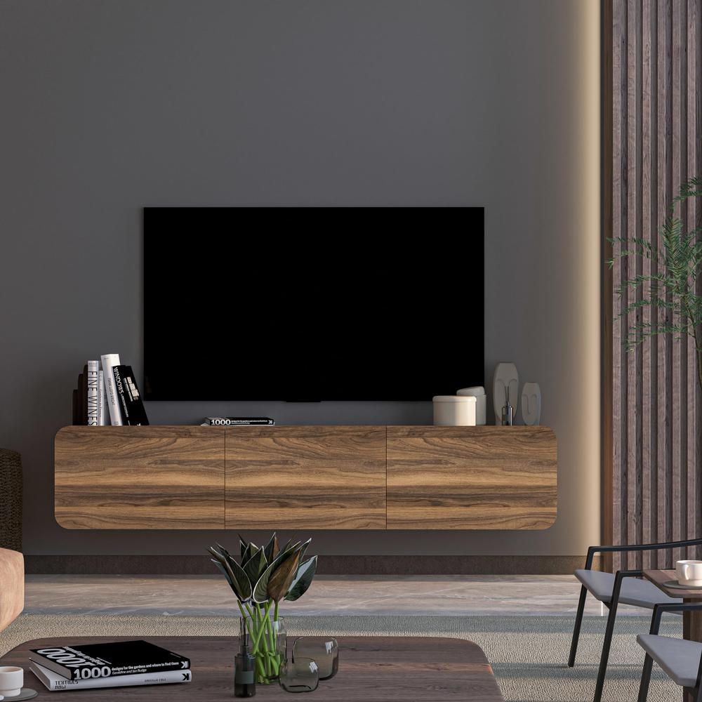 Floating TV Stand Wall Mounte for up to 80 inch TV and Under TV Cabinet (Walnut). Picture 4