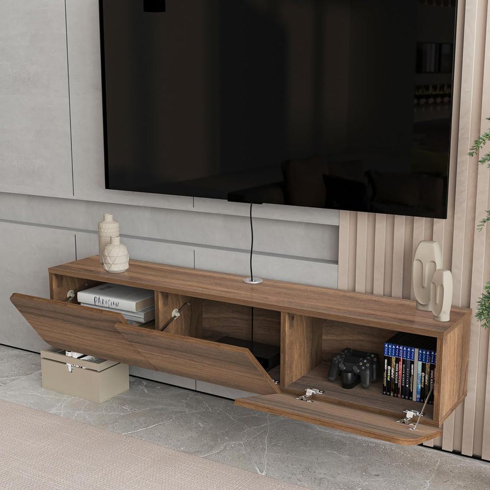 Floating TV Console for up to 80 inch TV and Under TV Cabinet (Walnut). Picture 5