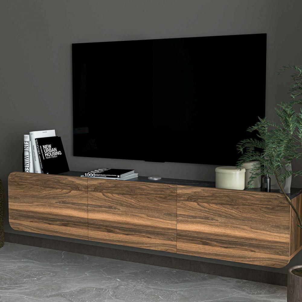 Floating TV Stand Wall Mounte for up to 80 inch TV and Under TV Cabinet (Walnut). Picture 2