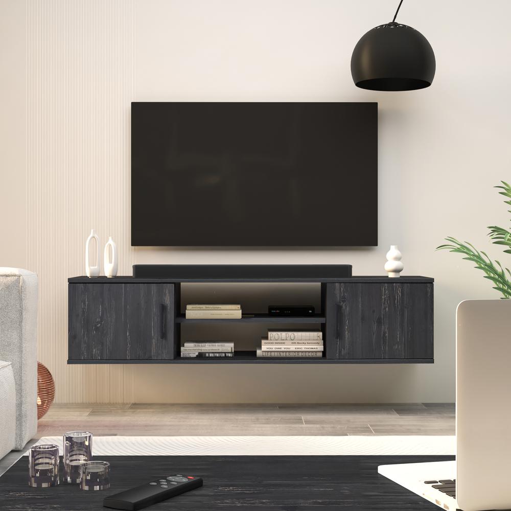 Modern Wall Mounted TV Console (Black Oak). Picture 1