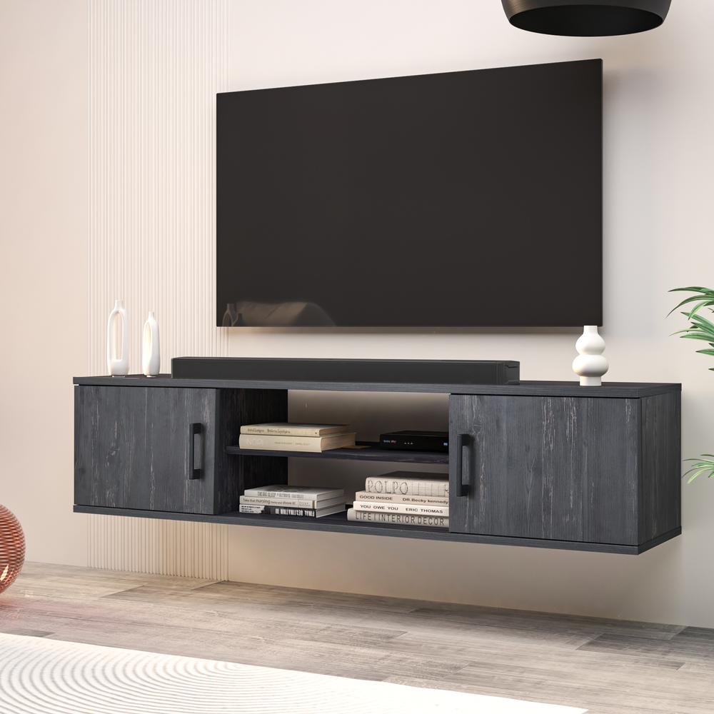Modern Wall Mounted TV Console (Black Oak). Picture 2
