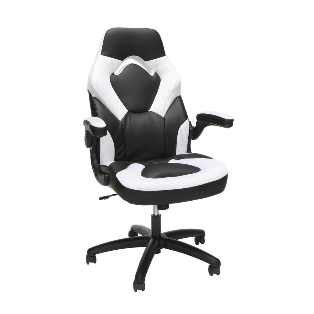 Racing Style Bonded Leather Gaming Chair, in White. Picture 1
