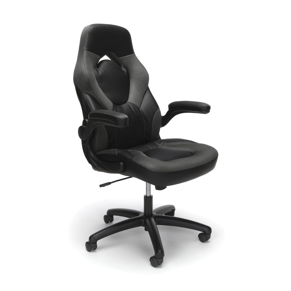 Racing Style Bonded Leather Gaming Chair, in Gray. Picture 2