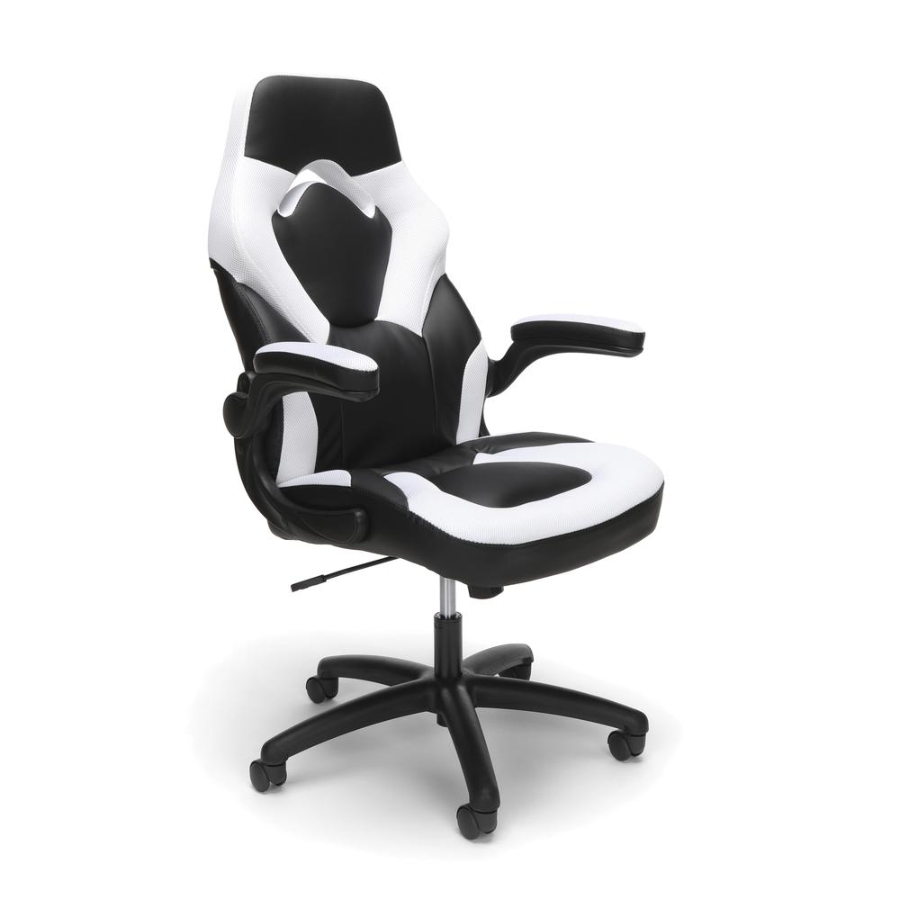 Racing Style Bonded Leather Gaming Chair, in White. Picture 2