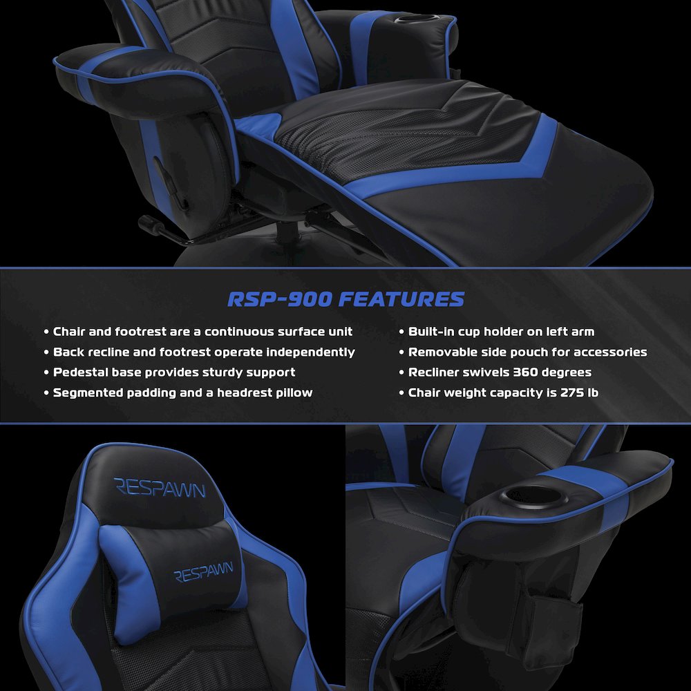 Reclining Gaming Chair with Footrest, Gaming Chair Recliner - Blue. Picture 8