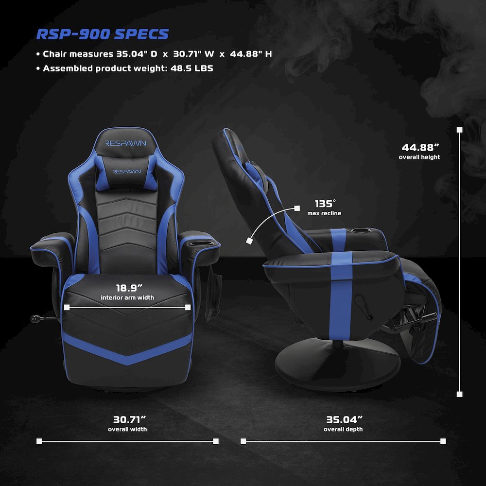 Reclining Gaming Chair with Footrest, Gaming Chair Recliner - Blue. Picture 7