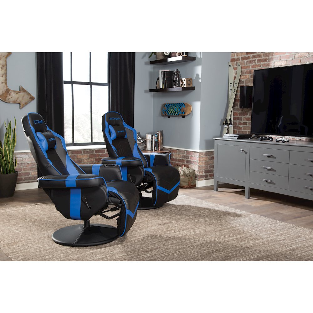 Reclining Gaming Chair with Footrest, Gaming Chair Recliner - Blue. Picture 5