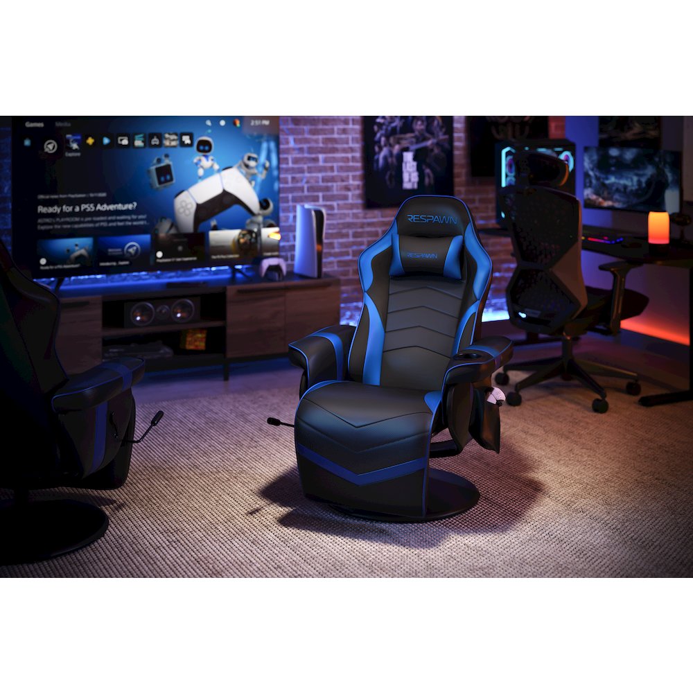 Reclining Gaming Chair with Footrest, Gaming Chair Recliner - Blue. Picture 6