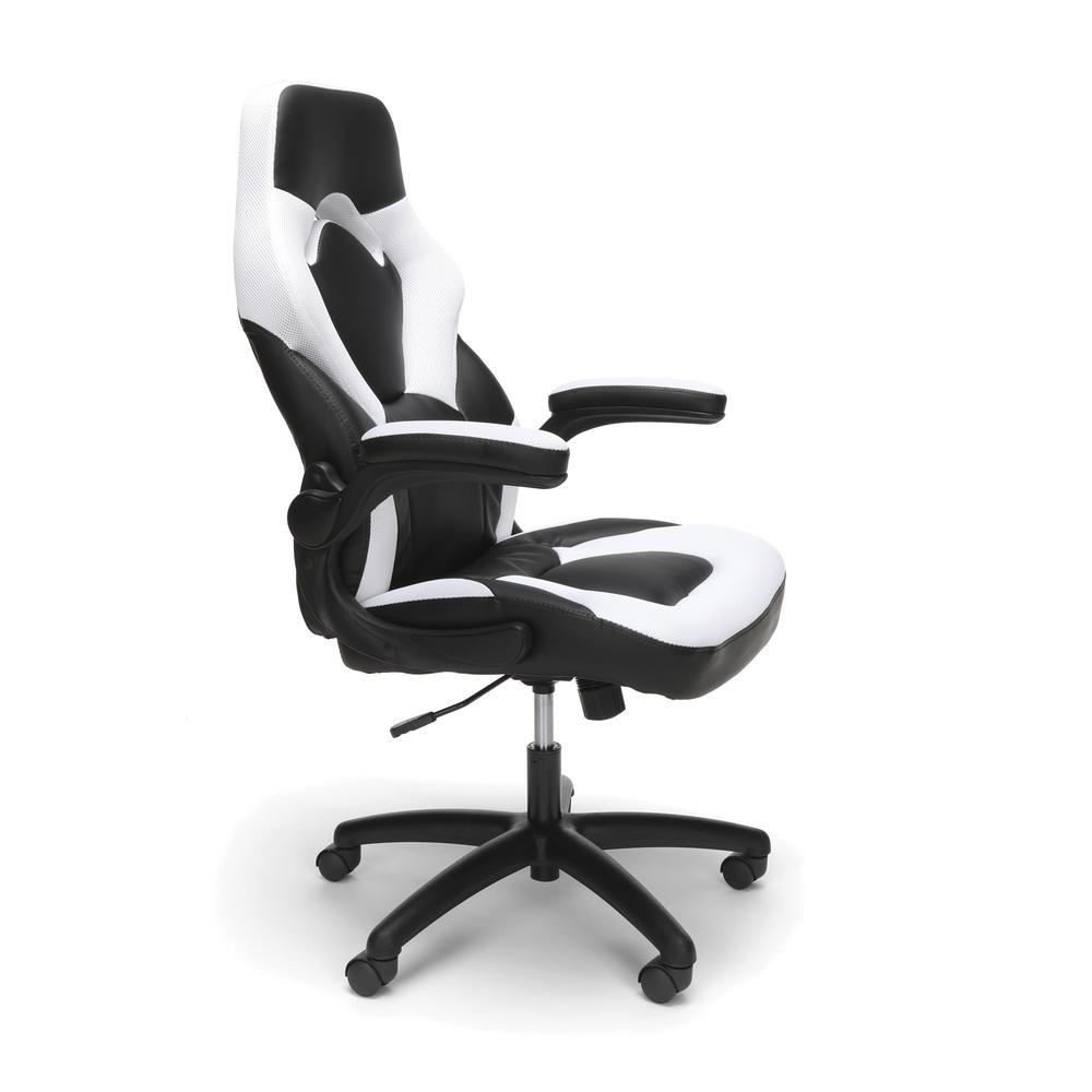 Racing Style Bonded Leather Gaming Chair, in White. Picture 3