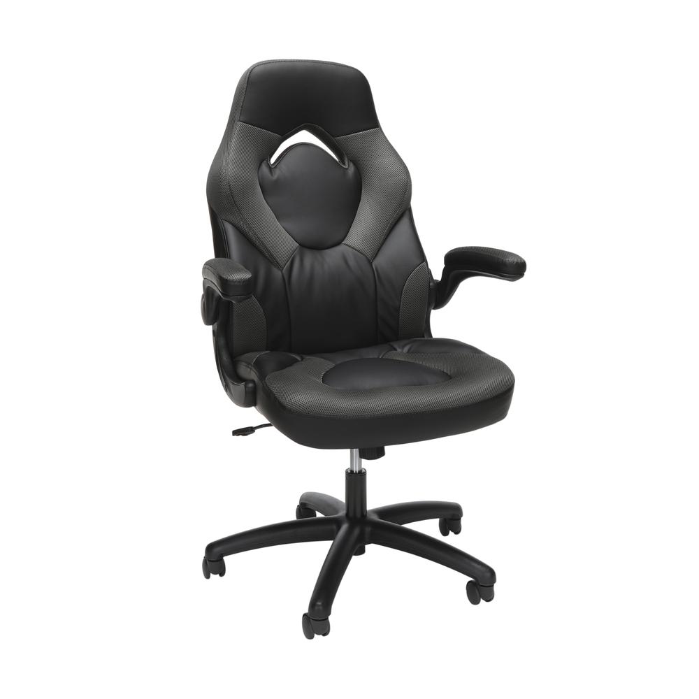 Racing Style Bonded Leather Gaming Chair, in Gray. Picture 1
