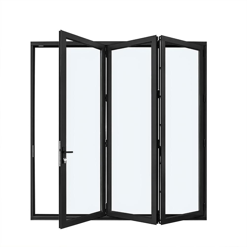 3 Panels Aluminum Folding Doors In Black, Folded Out From Left To Right. Picture 1
