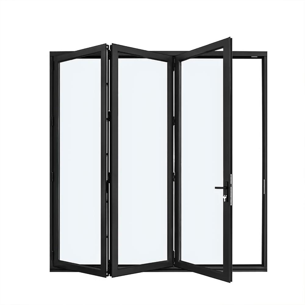 3 Panels Aluminum Folding Doors In Black, Folded Out From Right To Left. Picture 1