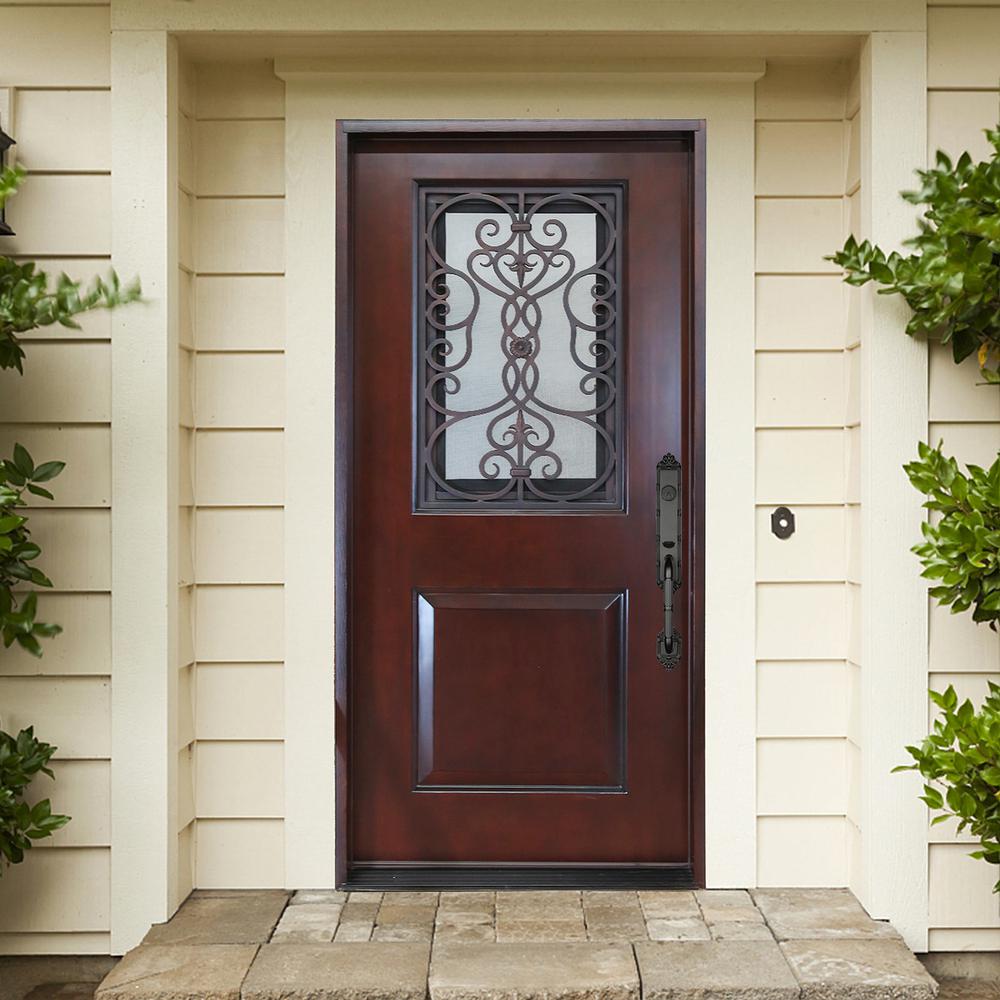Exterior Entry House Front Door, Right-Hand Double Door Inward Swing Dark Walnut. Picture 2