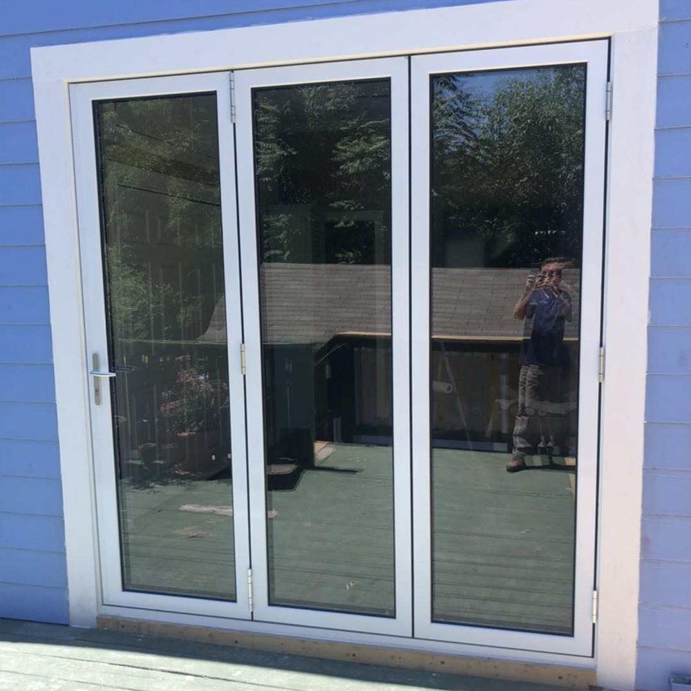 3 Panels Aluminum Folding Doors In White, Folded Out From Left To Right. Picture 1