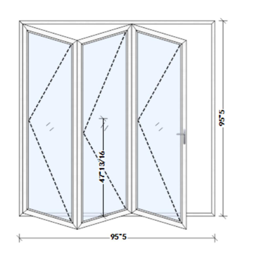 3 Panels Aluminum Folding Doors In White, Folded Out From Right To Left. Picture 1