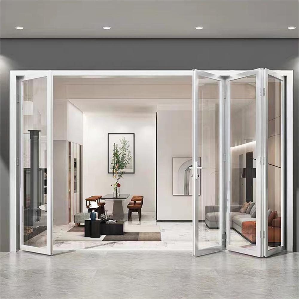 4 Panels Alumnium Folding Door In White, Folded From Left To Right. Picture 2