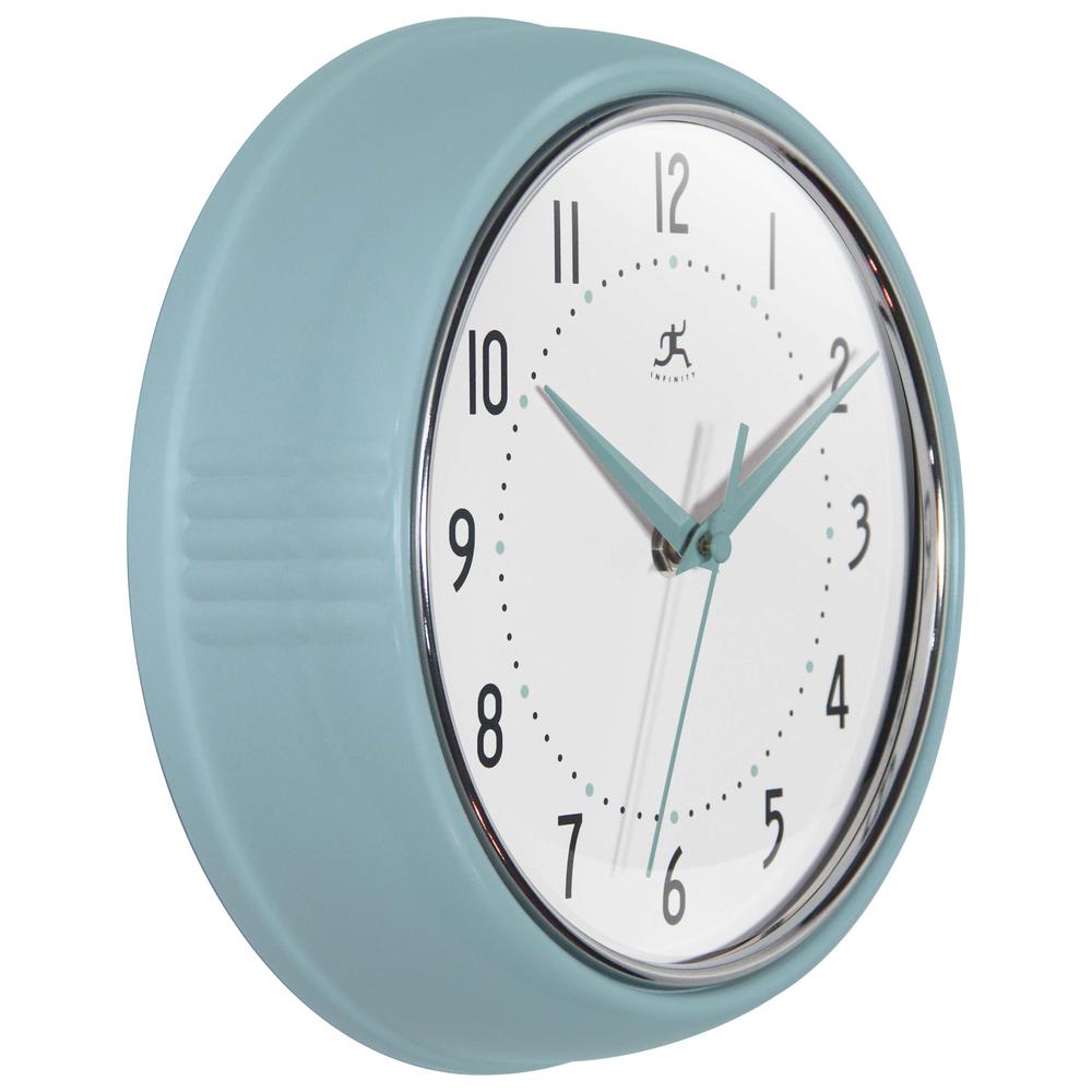 Retro Round Baby Blue Wall Clock, 9.5". Picture 2