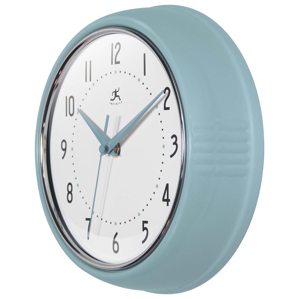 Retro Round Baby Blue Wall Clock, 9.5". Picture 4