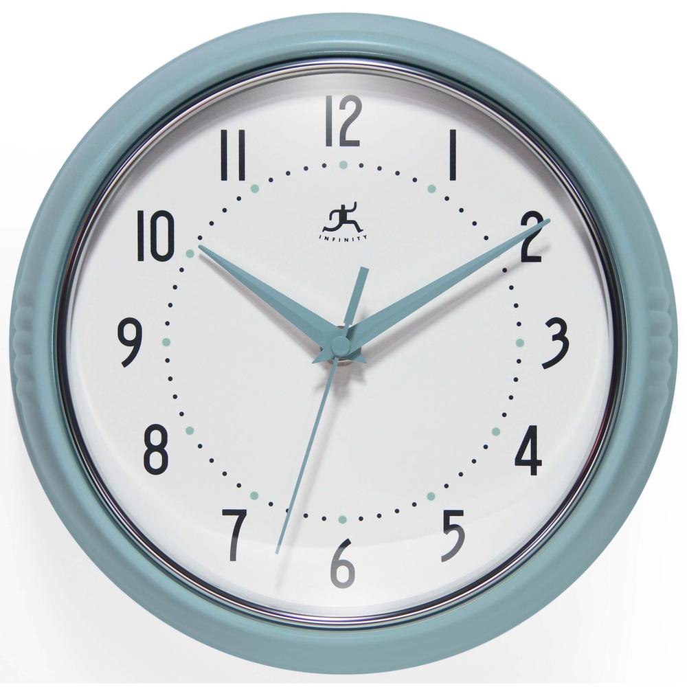 Retro Round Baby Blue Wall Clock, 9.5". Picture 1