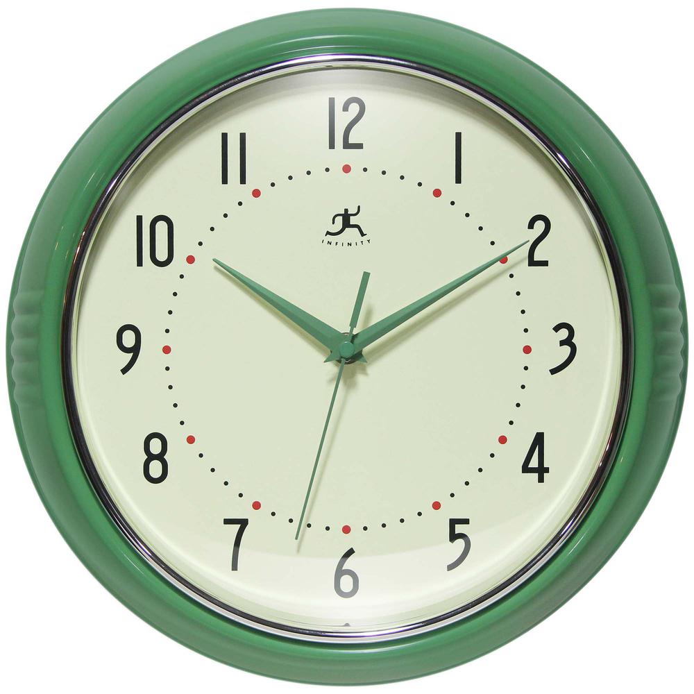 Retro Round Green Wall Clock, 12". Picture 1