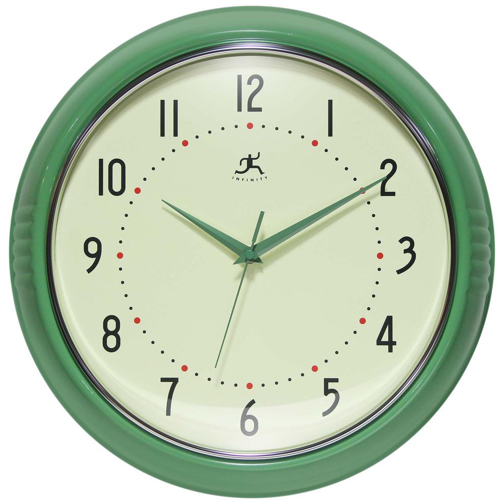 Retro Round Green Wall Clock, 15". Picture 1