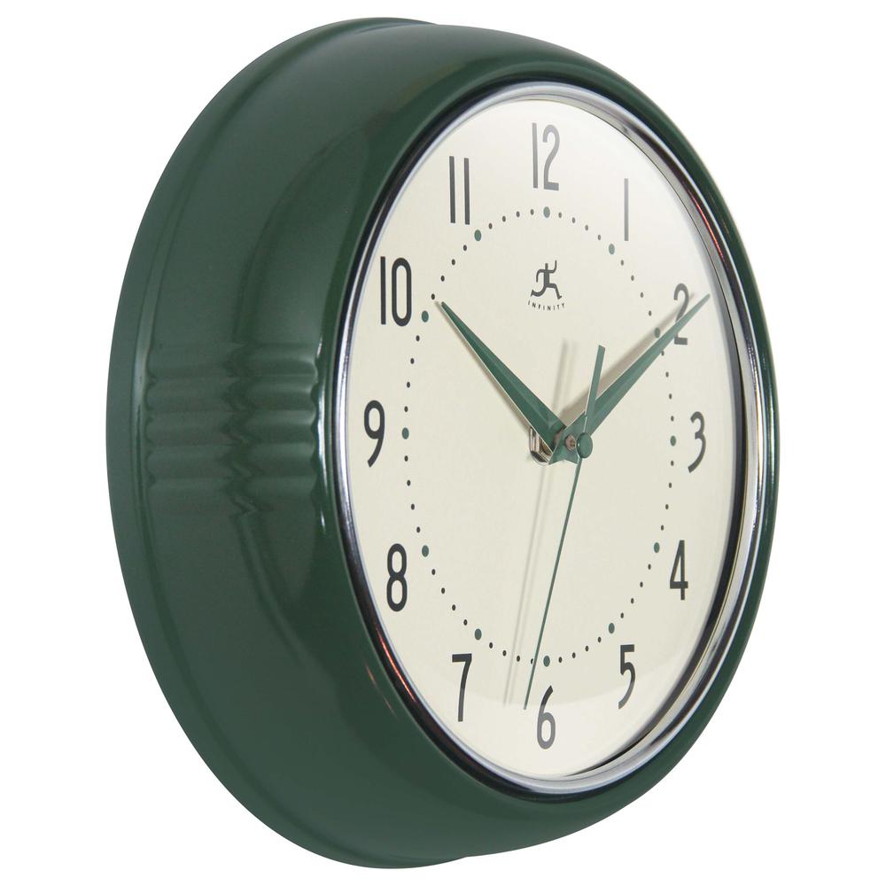 Retro Round Hunter Green Wall Clock, 9.5". Picture 2