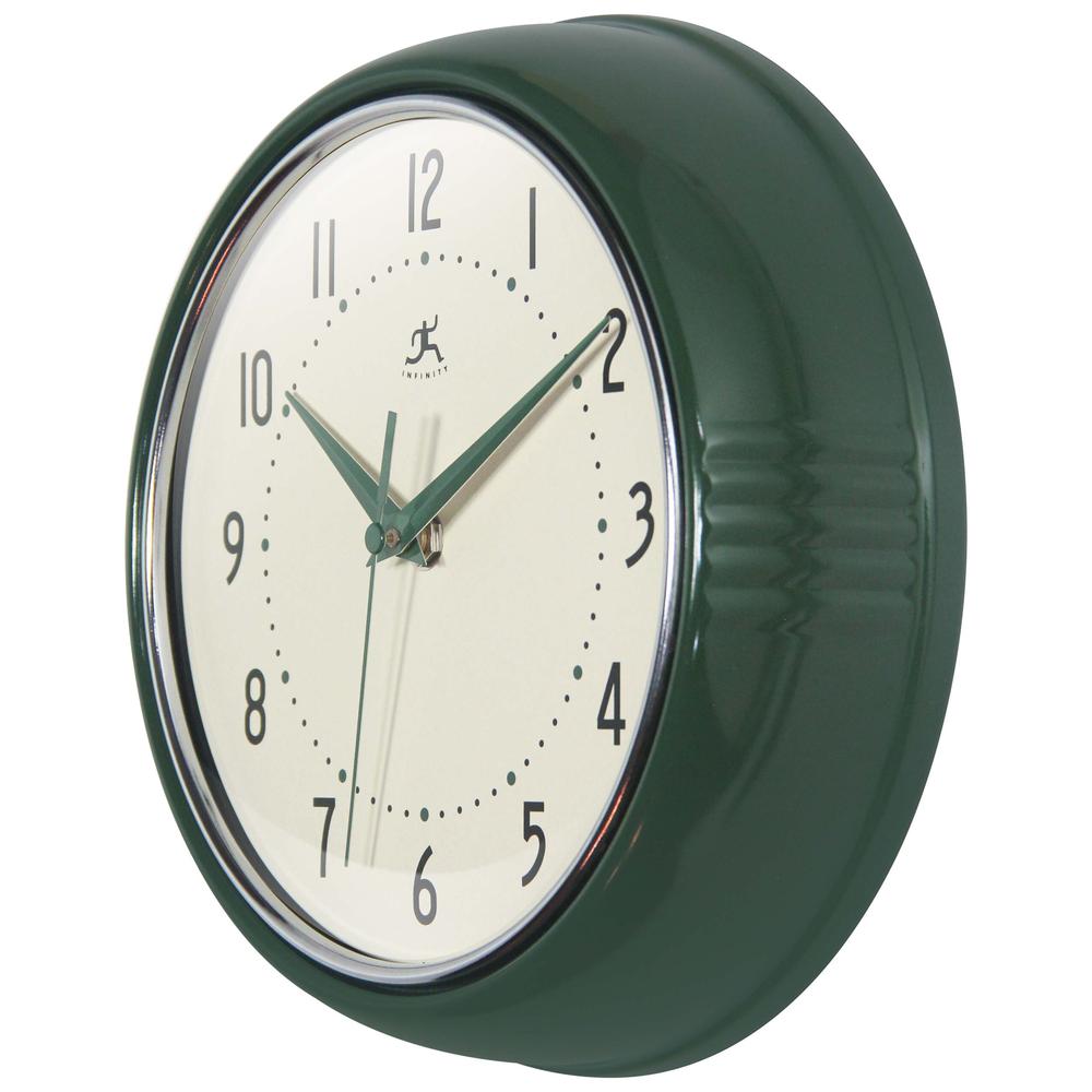 Retro Round Hunter Green Wall Clock, 9.5". Picture 4