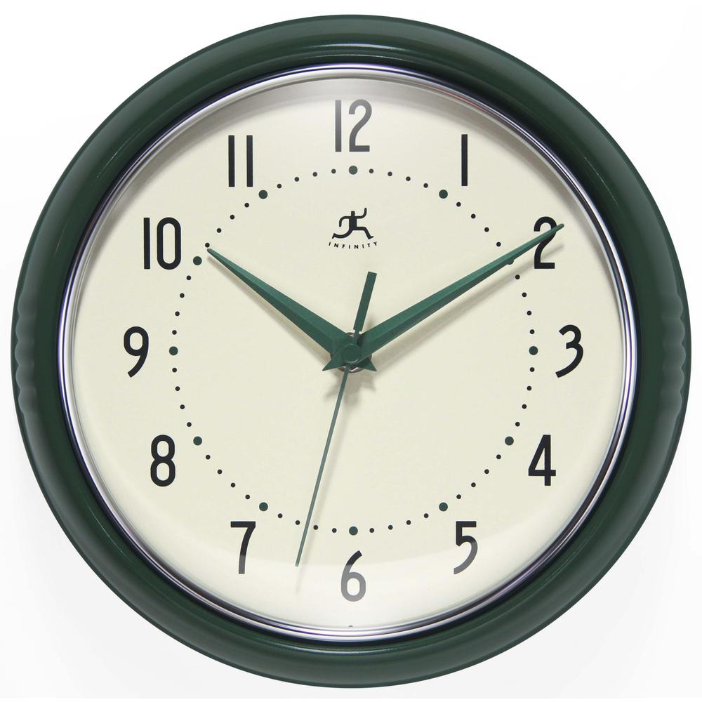 Retro Round Hunter Green Wall Clock, 9.5". Picture 1