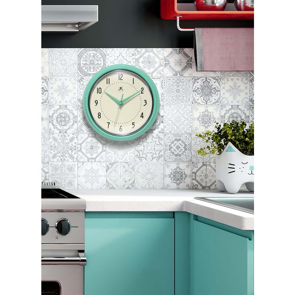 Retro Round Mint Green Wall Clock, 9.5". Picture 7