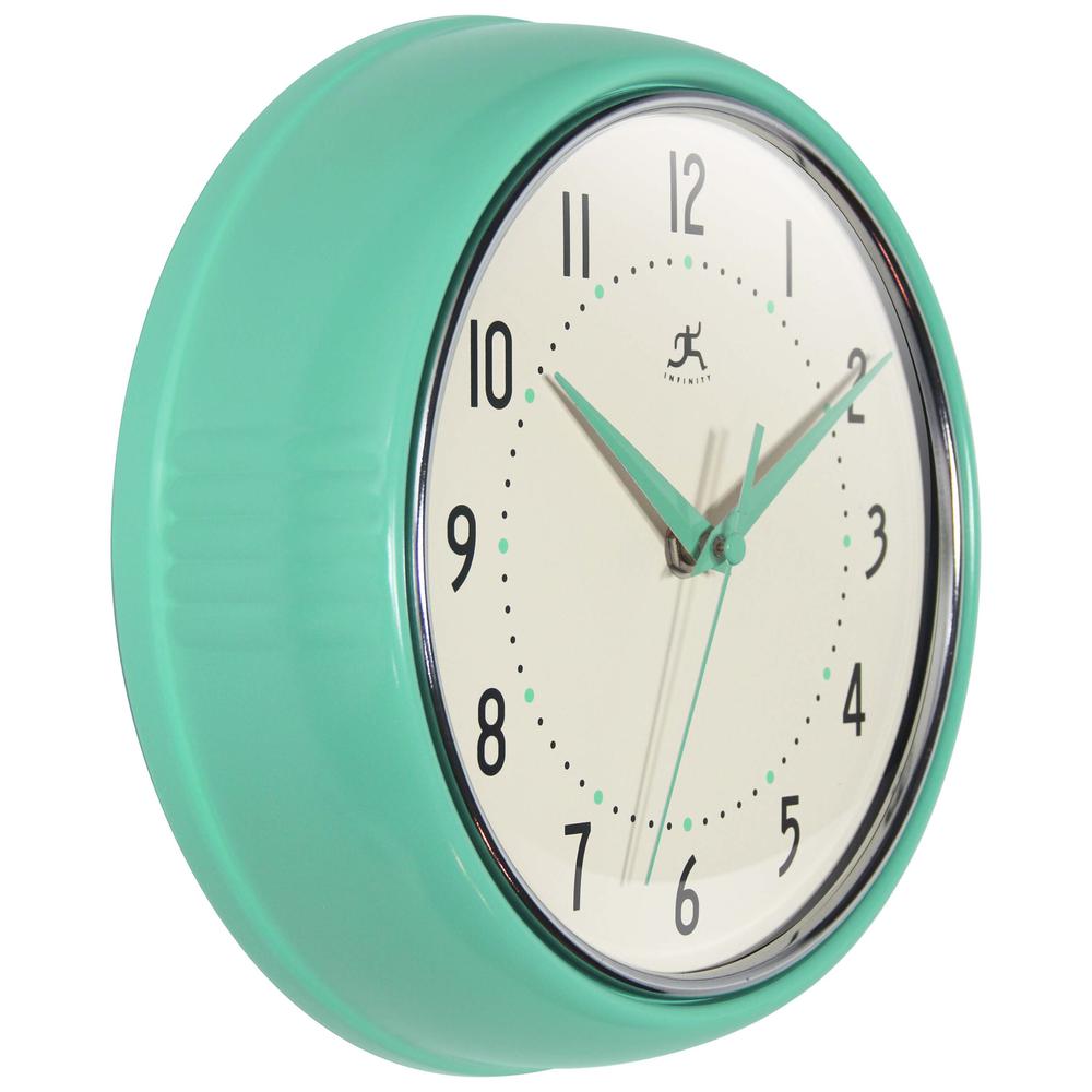 Retro Round Mint Green Wall Clock, 9.5". Picture 2