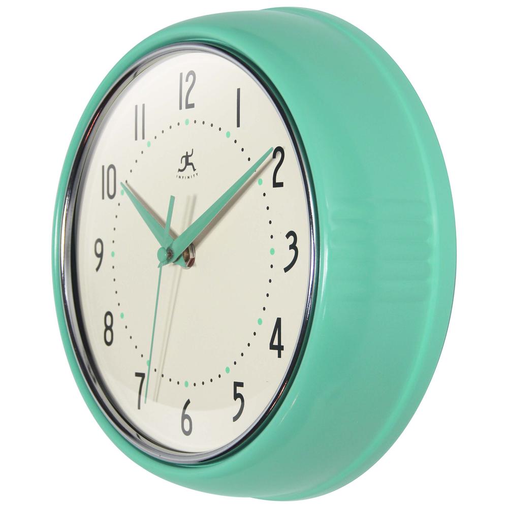 Retro Round Mint Green Wall Clock, 9.5". Picture 4