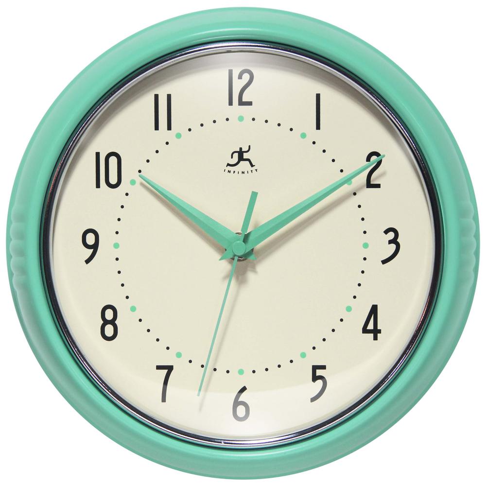 Retro Round Mint Green Wall Clock, 9.5". Picture 1