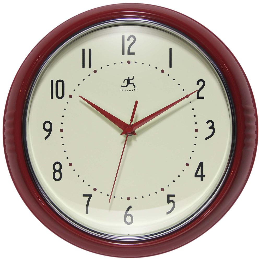 Retro Round Red Wall Clock, 12". Picture 1