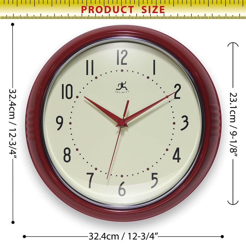 Retro Round Red Wall Clock, 12". Picture 6