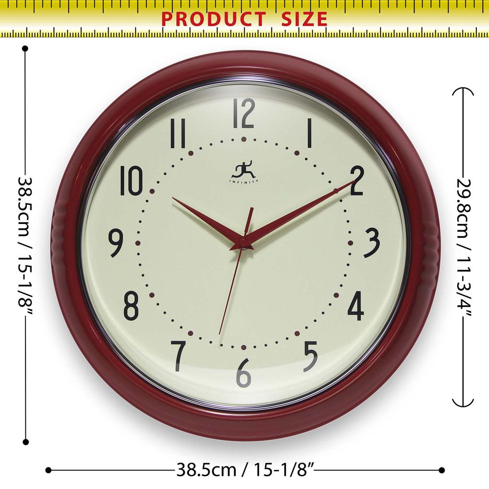 Retro Round Red Wall Clock, 15". Picture 6