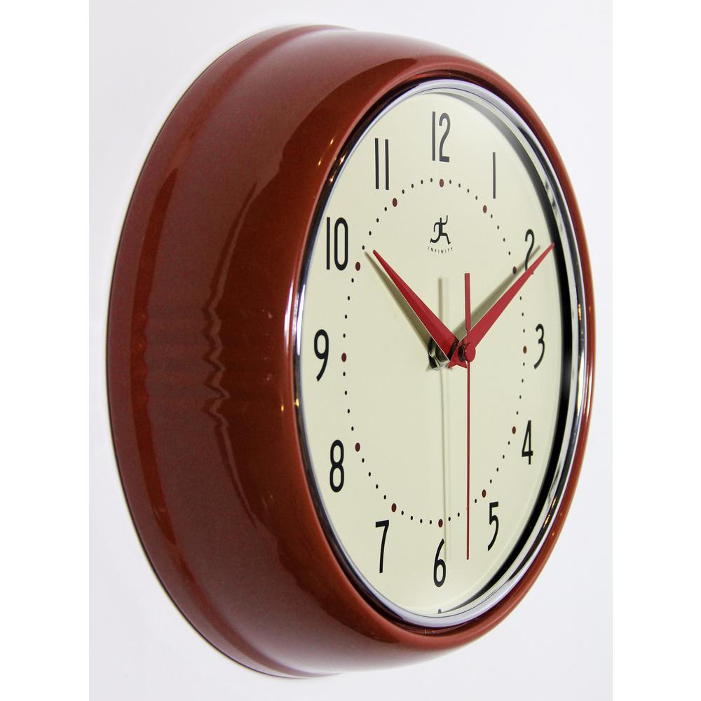 9.5 in Round Wall Clock, Red Finish Case, Glass Lens, Second Hand, Silent Movement. Picture 3