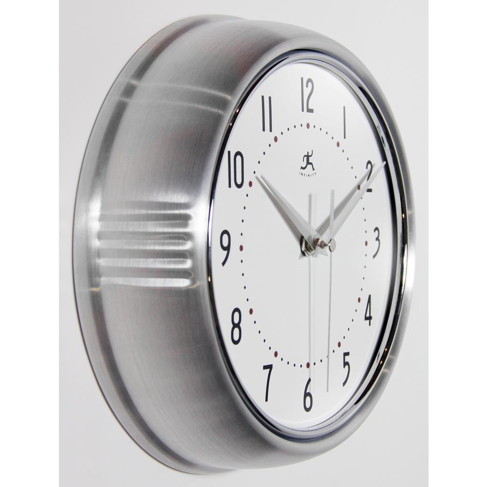 9.5 in Round Wall Clock, Silver Finish Case, Glass Lens, Second Hand, Silent Movement. Picture 3