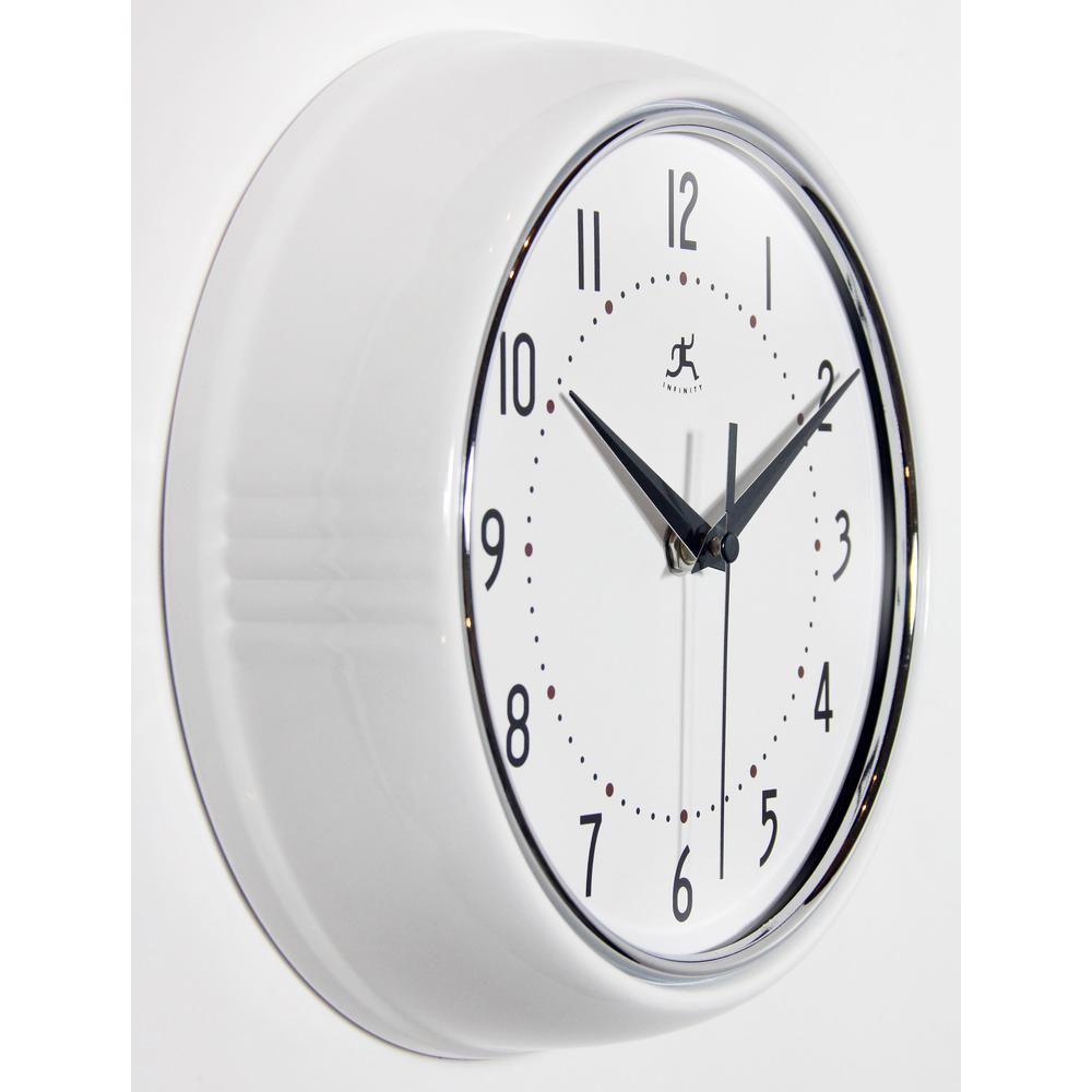 9.5 in Round Wall Clock, White Finish Case, Glass Lens, Second Hand, Silent Movement. Picture 2