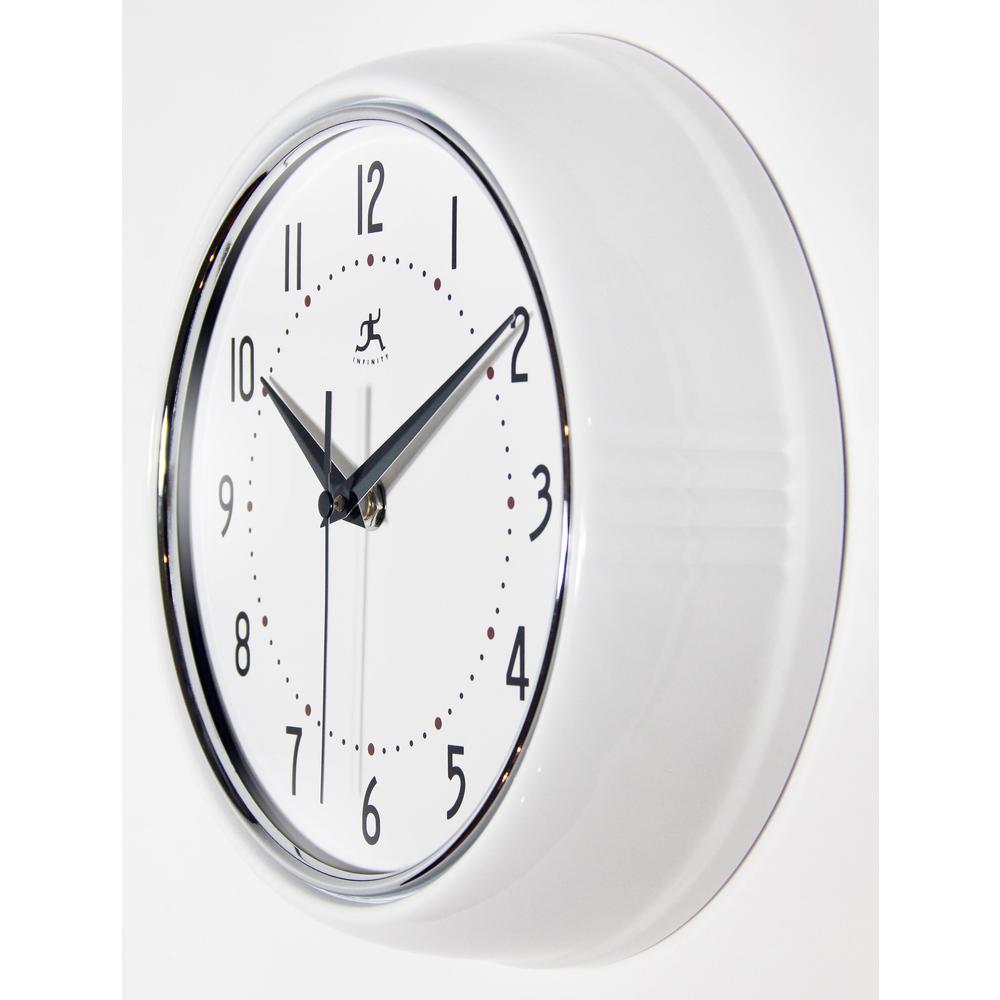 9.5 in Round Wall Clock, White Finish Case, Glass Lens, Second Hand, Silent Movement. Picture 3