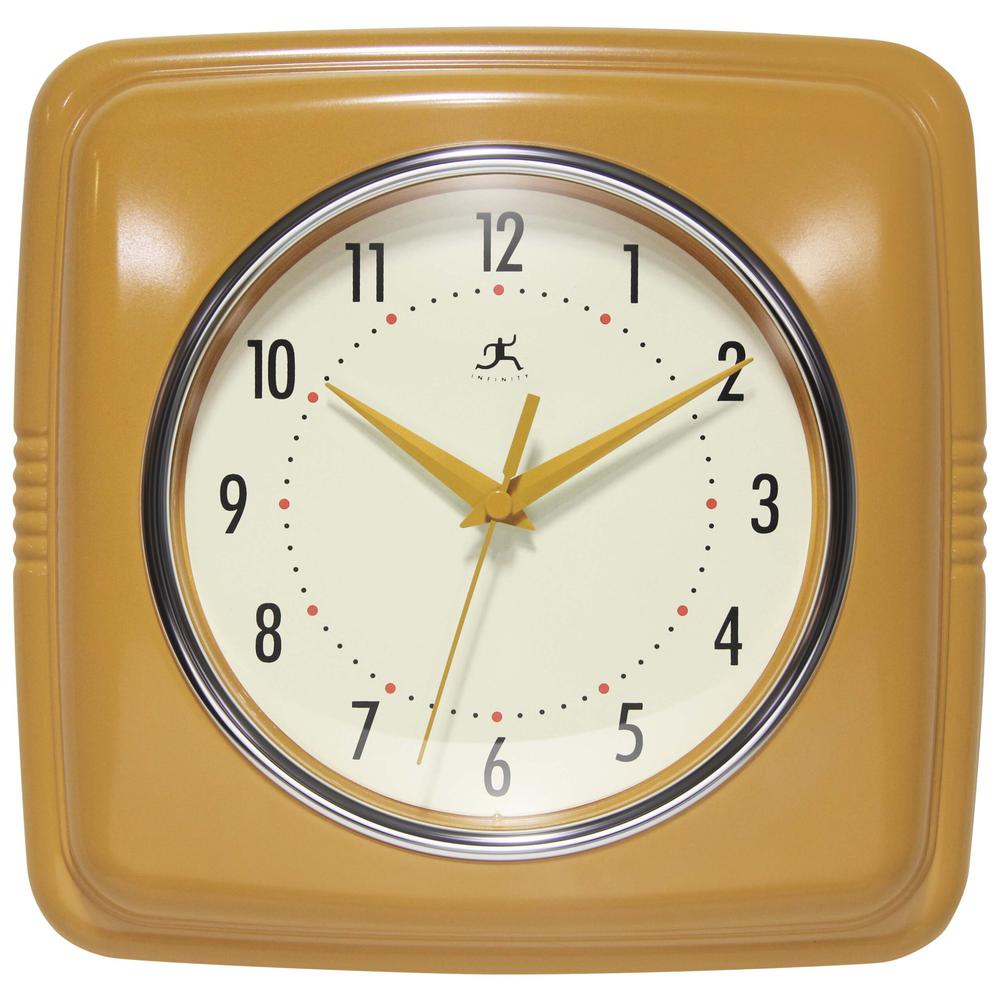 Retro Square Saffron Wall Clock, 9.25". Picture 1