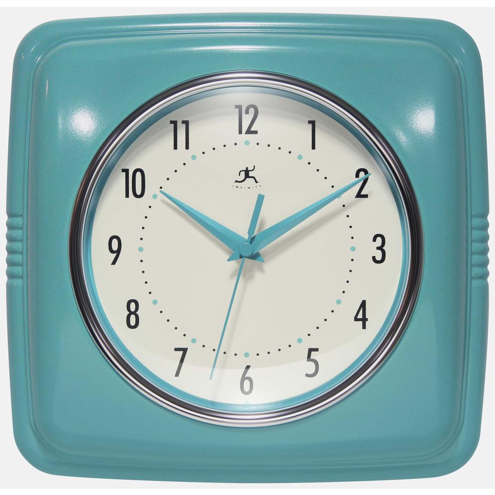 Retro Square Turquoise Wall Clock, 9.25". Picture 1