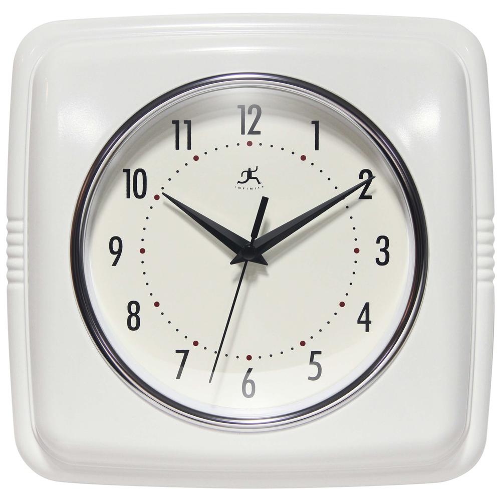 Retro Square White Wall Clock, 9.25". Picture 1