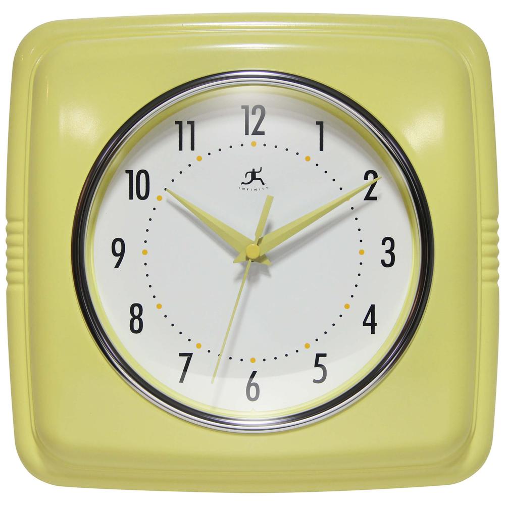 Retro Square Yellow Wall Clock, 9.25". Picture 1