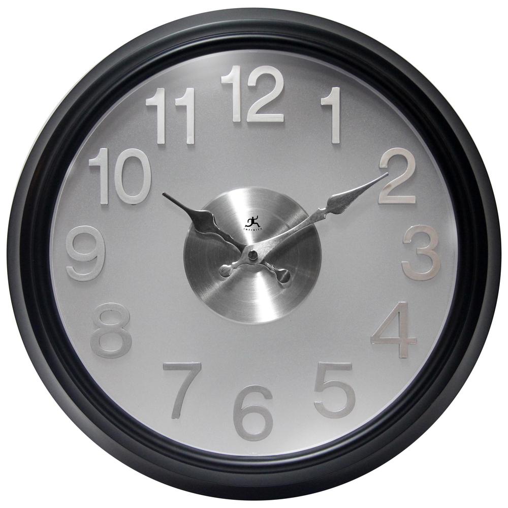 15 in Round Wall Clock, Black Finish Case, Glass Lens. The main picture.