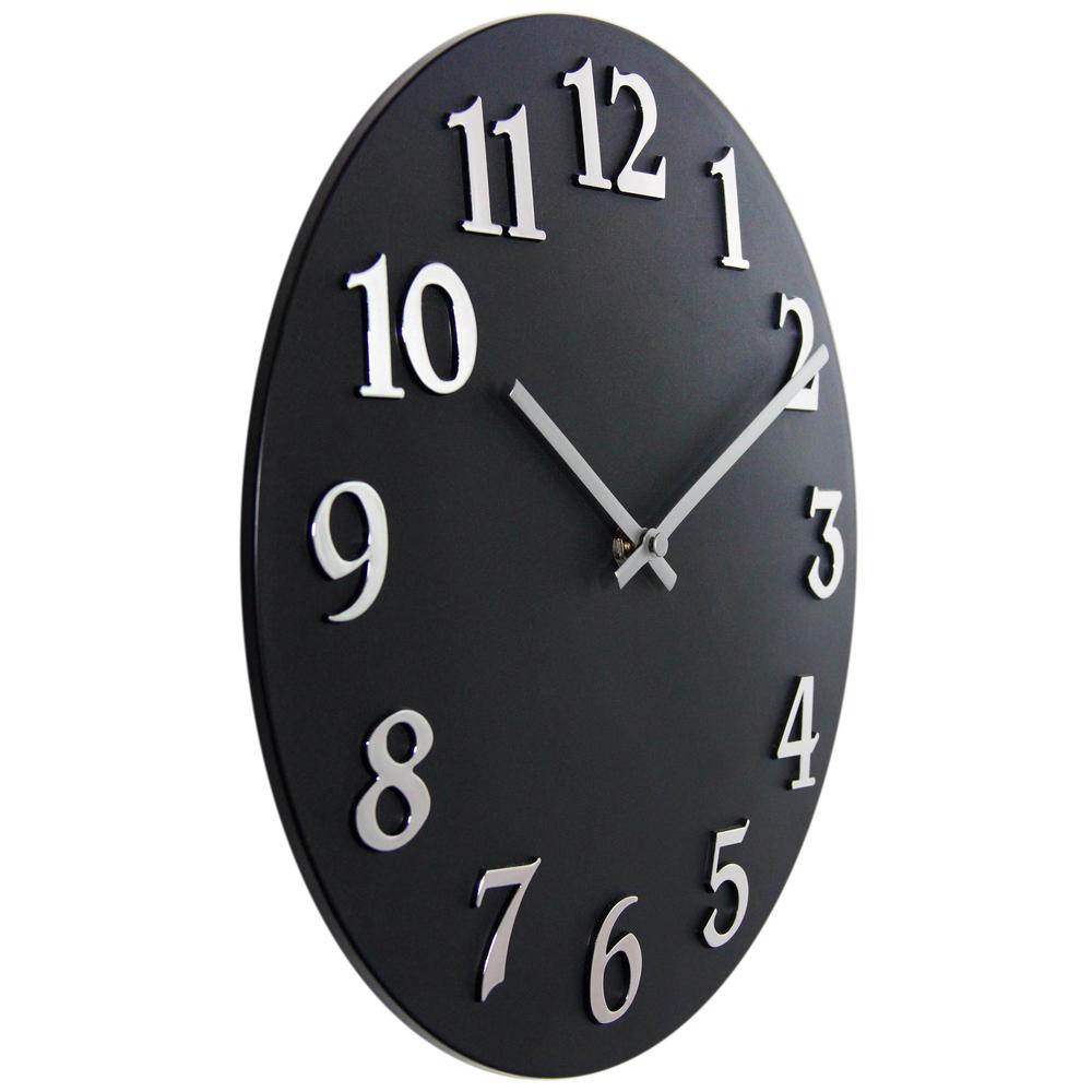 12 in Round Wall Clock, Black Finish Case, Open Face, Silent Movement. Picture 2
