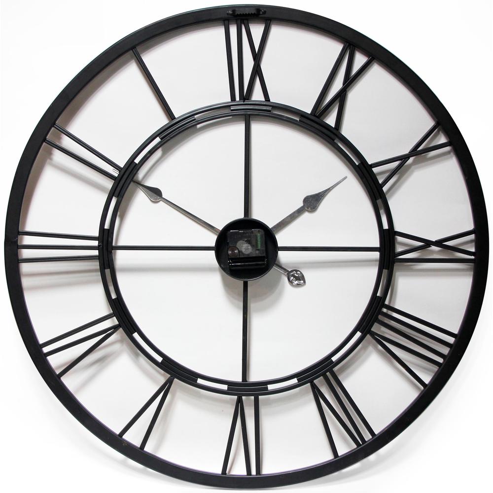 28 in Round Wall Clock, Black Finish Case, Open Face. Picture 2