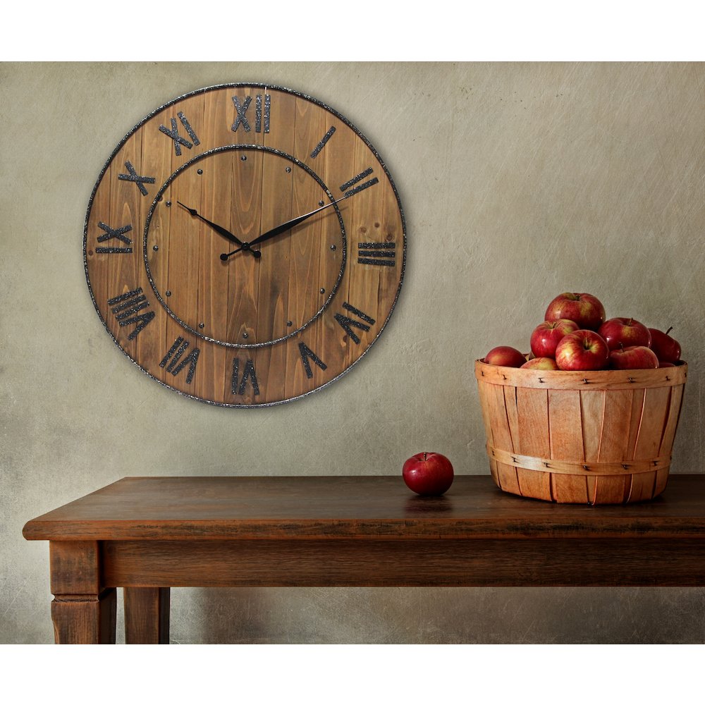 23 in Round Wall Clock, Brown Finish Case, Open Face. Picture 3